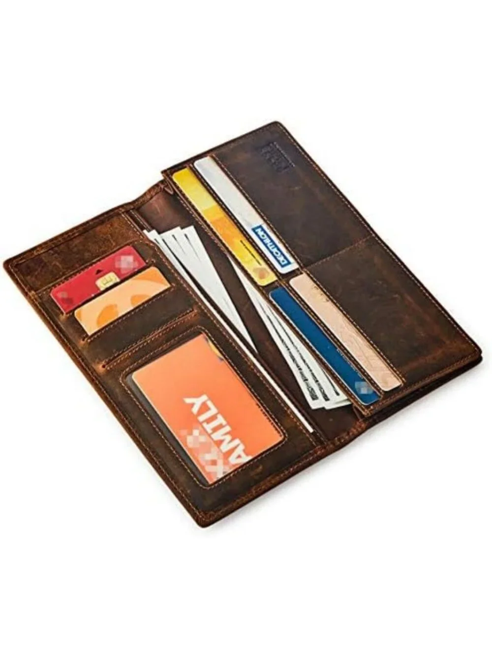 Vintage Genuine Leather Bifold Wallet for Men - Handmade Cowhide, Bills & Cards